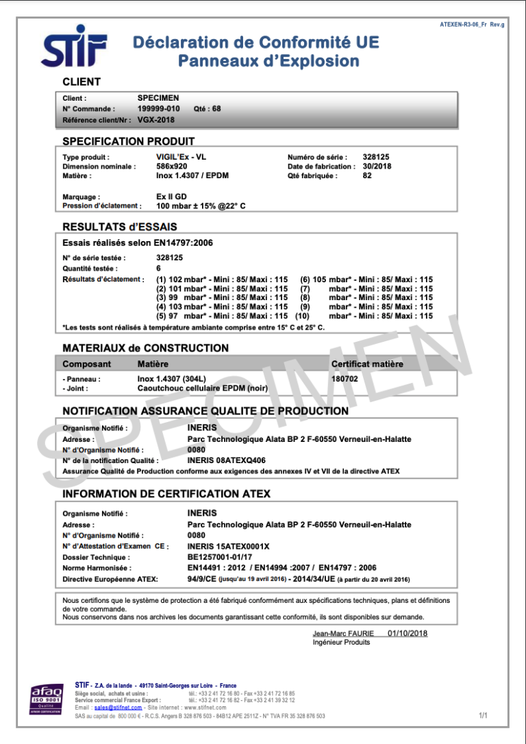 EU ATEX - Certificate of conformity - Vigilex